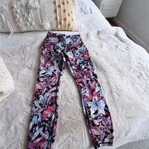 lululemon athletica Floral Leggings - Pink and Black 7/8